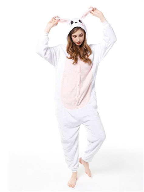 Cute Pink Bunny Onesie Pajamas Flannel Cute Easy Halloween Costumes