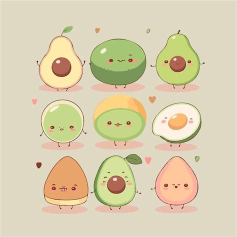 Kawaii Cute Avocado Set Premium Vector Freepik Vector Food The Best