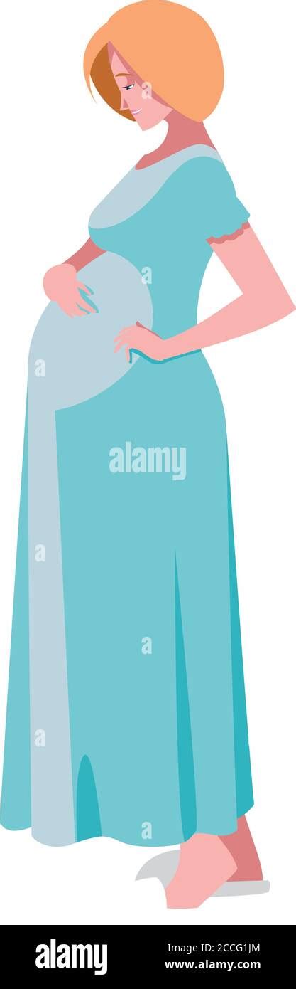 Blond Pregnant Woman Cartoon Design Belly Pregnancy Maternity And