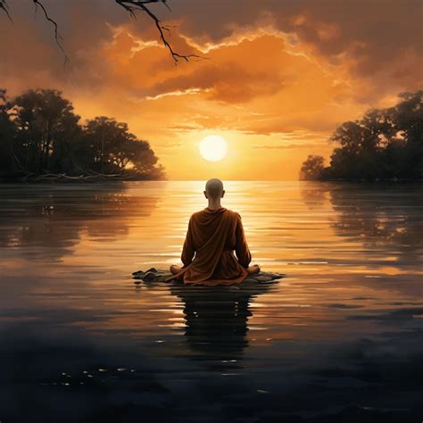 Premium AI Image | Buddhist monk in deep meditation by a serene lakeside