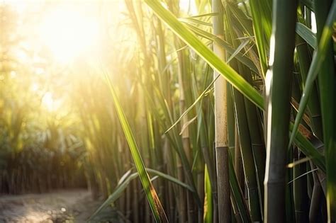 Um Close Up De Uma Planta De Bambu O Sol Brilhando Sobre Ela Foto