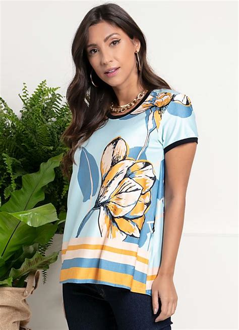 Blusa Floral Azul Alongada Quintess