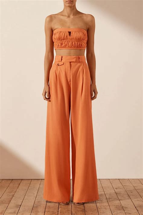 Shona Joy Sara Tailored Wide Leg Pant And Strapless Bustier Orange Size