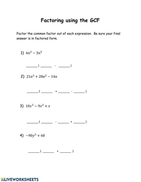 Factoring Using The Gcf Worksheet Is Shown In This Image