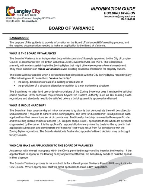 Fillable Online Board Of Variance Application Approval Process Fax