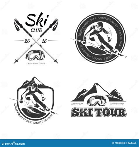 Vintage Skiing And Winter Sports Vector Emblems Labels Badges Logos