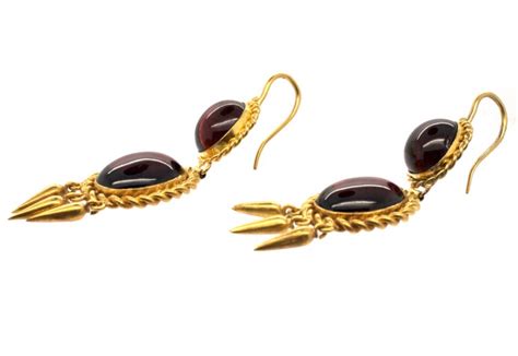 Victorian 18ct Gold And Cabochon Garnet Drop Earrings 298g The