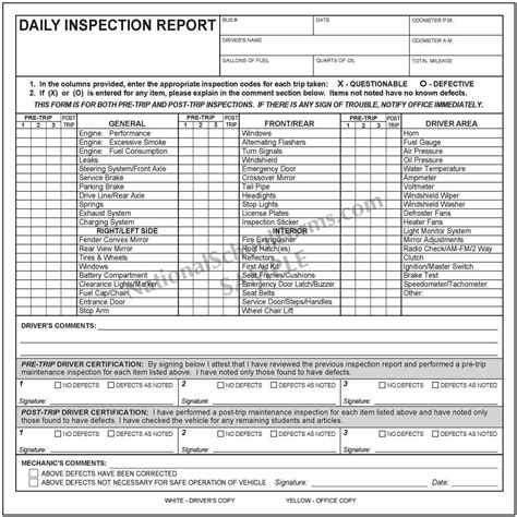 Daily Vehicle Inspection Form Template Elegant Daily Inspection Report With Pre And Post Trip