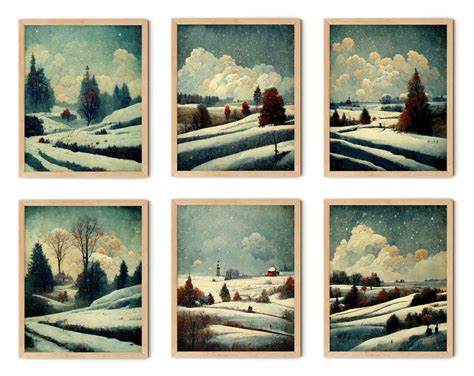 Winterlandschaft Druck 6er Set Wald Wandkunst Aquarell Etsy De