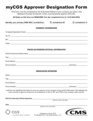 Fillable Online Mycgs Approver Designation Form Dme Cgsmedicare