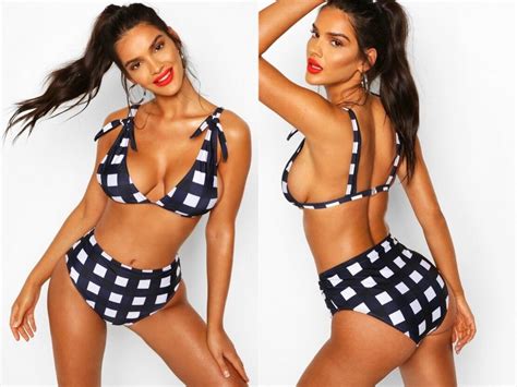 Boohoo Dół od Bikini z wysokim stanem w kratkę 44 15129281076 Allegro pl