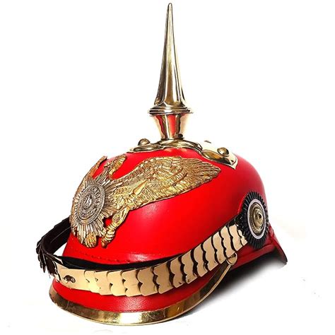 Buy Red German Pickelhaube Helmet Leather Pickelhauben Imperial