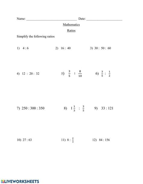 Simplifying Ratios Worksheet Live Worksheets Worksheets Library