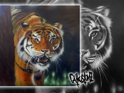 Tiger Behind the Tree Acryl Painting Done With Airbrush - Etsy