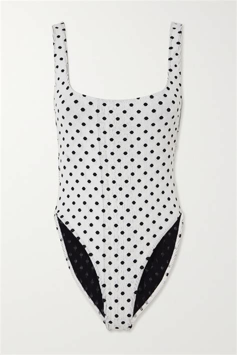 Leslie Amon Cindy Polka Dot Seersucker Swimsuit White Shopstyle