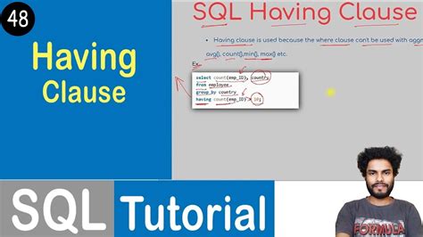 48 Having Clause In Sql Sql Tutorial Youtube