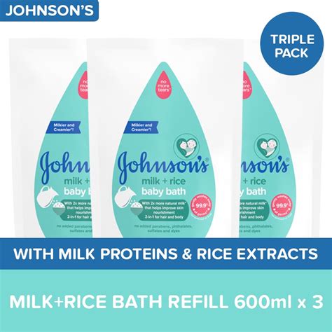 Johnson S Milk Rice Bath 600ml Refill X 3 Baby Body Wash Head To Toe