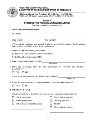 Fillable Online Admissions Calbar Ca Form A Petition For Testing