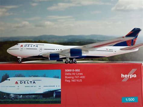 Herpa Wings 1 500 506915 002 Delta Air Lines Boeing 747 400 N674US