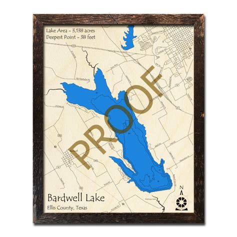 Bardwell Lake Texas 3d Wooden Map Framed Topographic Wood Chart