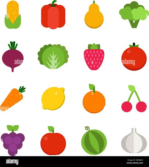 Vector Flat Illustrations Of Vegetables And Fruits Stock Vector Image