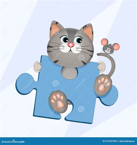 Illustration Of Cat With Puzzle Piece Stock Illustration Illustration