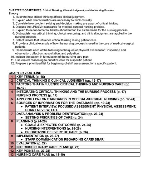 Chapter 2 Outline Chapter 2 Objectives Critical Thinking Clinical