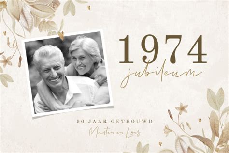 Foto Jubileumkaart 50 Jaar Getrouwd Met Vintage Bloemen En Hartjes