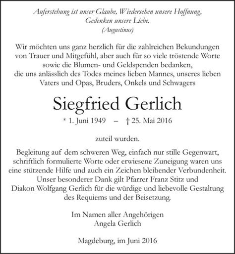 Traueranzeigen Von Siegfried Gerlich Abschied Nehmen De