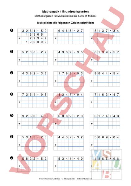 Arbeitsblatt Schriftlich Multiplizieren Mathematik Multiplikation