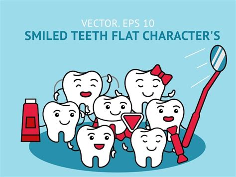 Premium Vector Happy Tooth Cute Dentist Happy Characters Composition