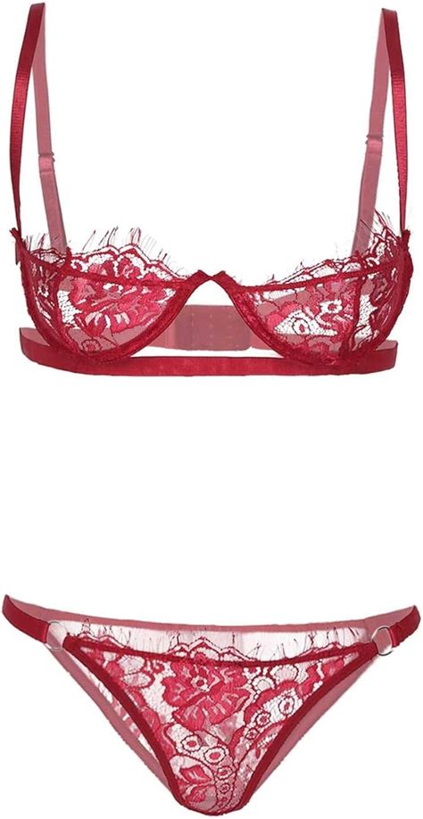 Ranrann Damen Push Up Bh Und Slip Hipster Sexy Dessous Spitzen Ouvert