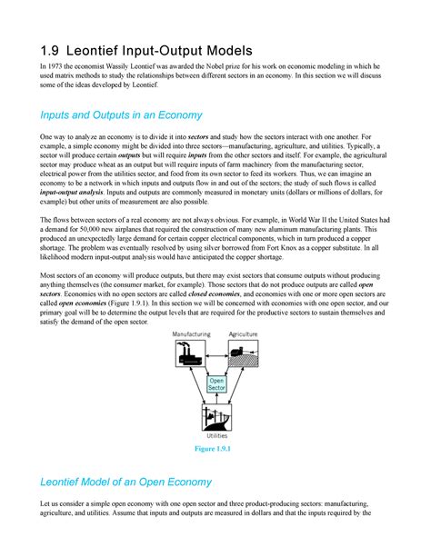 Leontief Input Output Models In This Section We Will Discuss Some Of