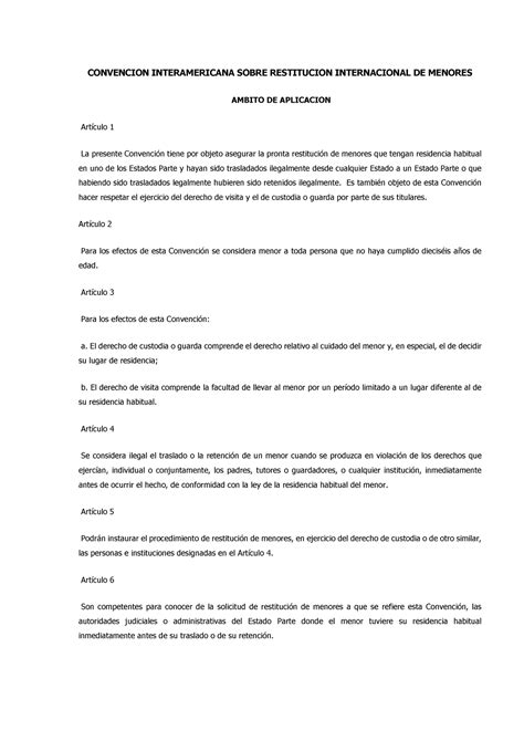 Convencion Interamericana Sobre Restitucion Internacional De Menores