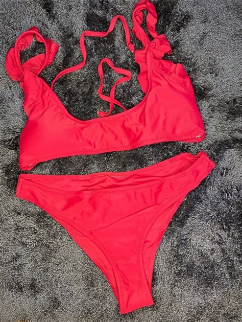 Maroon Red Two Piece Swimsuit Bikini Women S Fashion Swimwear
