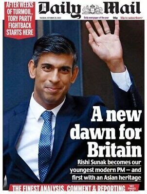 DAILY MAIL NEWSPAPER 25th October 2022 Rishi Sunak New Prime Minister