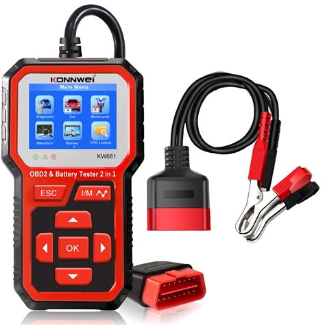 Konnwei Kw681 Car Battery Tester Obd2 Diagnostic Scanner 2 In 1 Code Reader Dtc Engine Cranking