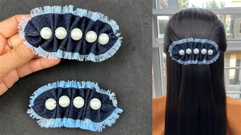 Diy Beautiful Hair Clip From Old Jeans Easy Way Make Hair Clip Youtube