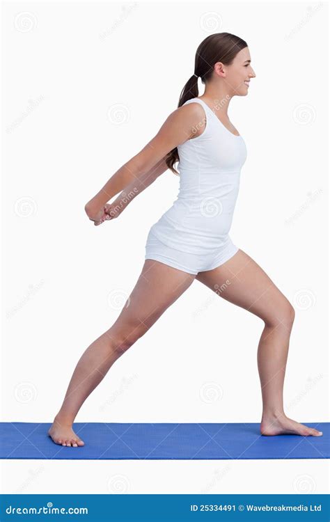 Smiling Woman Stretching Her Arms While Standing Upright Stock Image