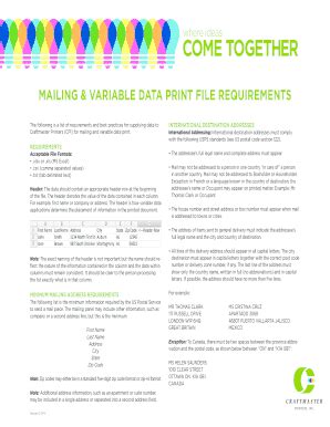 Fillable Online Mailing File Requirements Craftmaster Printers Inc