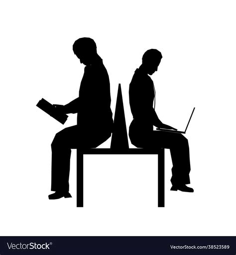 Silhouette two people sitting on a bench Vector Image