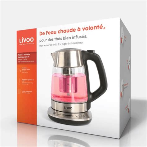 Livoo DOD165 Bouilloire électrique théière sans fil verre 1 7L NOIR 2200W