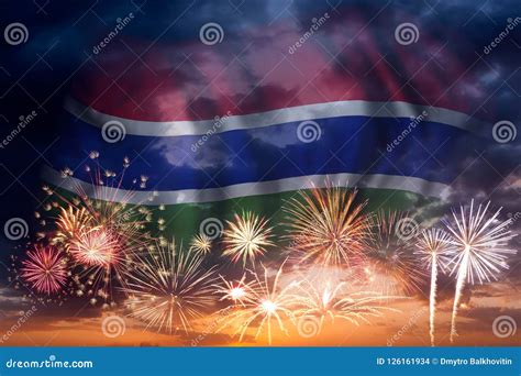 Fireworks And Flag Of Gambia Stock Photo Image Of Background