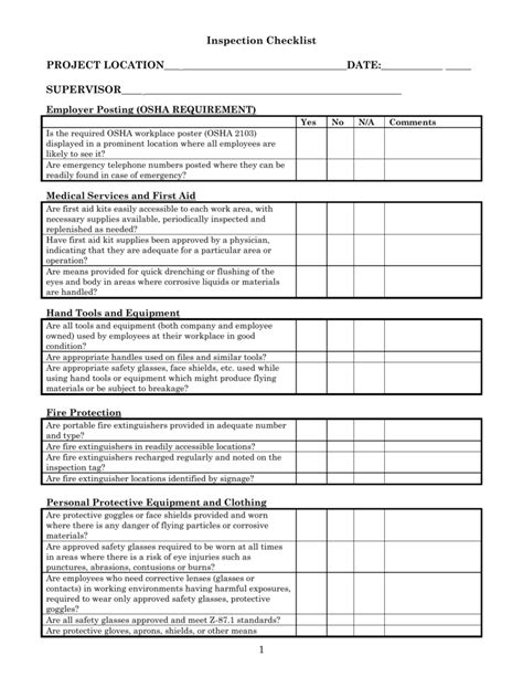 Printable Osha Safety Checklist