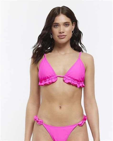 River Island Frill Triangle Bikini Top In Pink Lyst