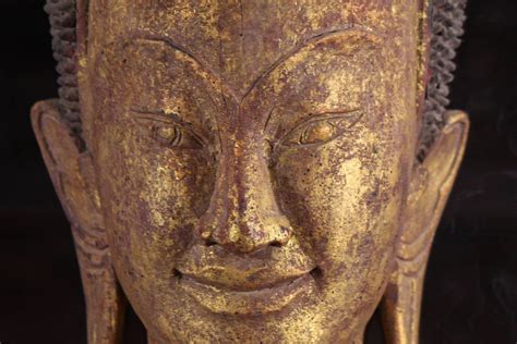 Reclaimed Teak Wood Carved Earth Touching Buddha Statue From Cambodia