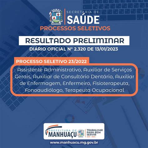 Prefeitura Municipal De Manhuaçu Secretaria De Saúde Divulga Resultado Preliminar De Processo