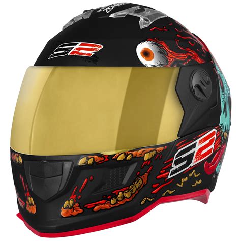 Compre Capacete Fechado Stealth Zombie Fosco Viseira Dourada Pro Tork