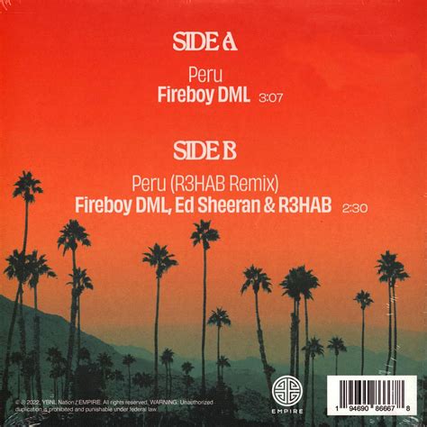 Fireboy DML Peru Feat Ed Sheeran Transparent Orange Vinyl Edition