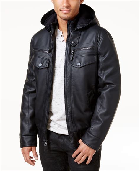 INC International Concepts Men's Faux Leather Hooded Bomber Jacket in ...